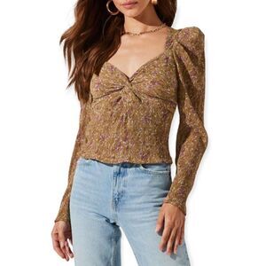 ASTR‎ THE LABEL Twist Front  Mustard Floral Top  M